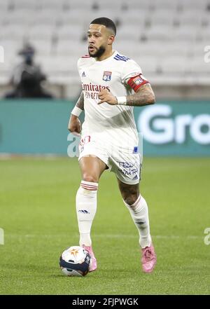 Memphis Depay de Lyon lors du championnat français Ligue 1 de football entre l'Olympique Lyonnais (OL) et Lille OSC (LOSC) le 25 avril 2021 au Stade Groupama à Decines près de Lyon, France - photo Jean Catuffe / DPPI / LiveMedia Banque D'Images