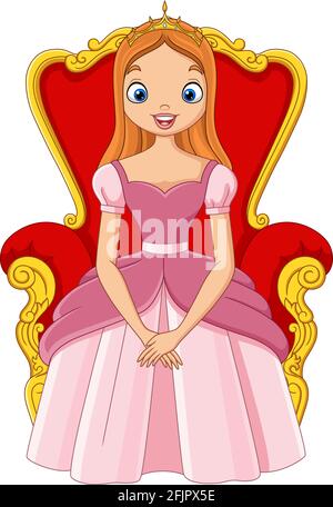 Caricature belle princesse assise sur le trône Illustration de Vecteur