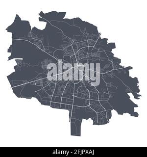 Carte Lviv. Carte vectorielle détaillée de la zone administrative de la ville de Lviv. Vue sur l'aria métropolitain avec affiche CityScape. Terre sombre avec rues blanches, routes et avenu Illustration de Vecteur