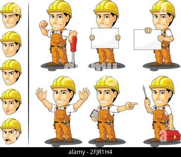 Mascotte personnalisable Handyman Cartoon, travailleur de la construction industrielle Illustration de Vecteur