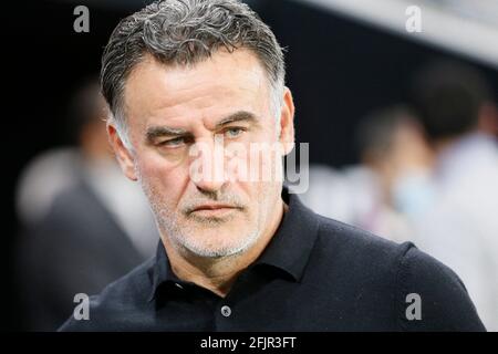 Football football - Ligue 1 - Olympique Lyon vs LOSC - Stade Groupama, Lyon, France - 25 avril 2021 entraîneur du LOSC Christophe Galtier . Photo d'Emmanuel Foudrot/ABACAPRESS.COM Banque D'Images