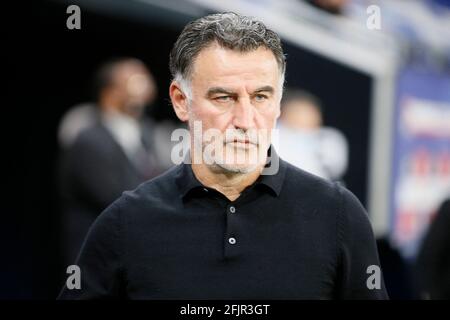 Football football - Ligue 1 - Olympique Lyon vs LOSC - Stade Groupama, Lyon, France - 25 avril 2021 entraîneur du LOSC Christophe Galtier. Photo d'Emmanuel Foudrot/ABACAPRESS.COM Banque D'Images