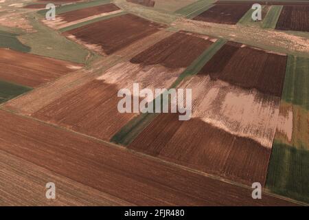 Eaux souterraines souterraines souterraines inondant les cultures dans les champs cultivés, vue aérienne du drone pov Banque D'Images