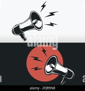 Silhouette Megaphone Horn Loudspeaker Black Stencil Vector Drawing Illustration de Vecteur