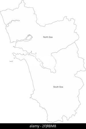 Carte des districts de Goa avec des noms. Cartes de l'État indien. Arrière-plan blanc. Illustration de Vecteur