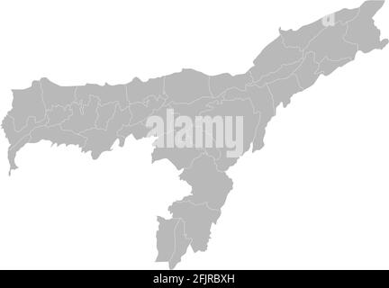 Carte des districts d'Assam. État indien. Arrière-plan gris. Concept d'entreprise et antécédents. Illustration de Vecteur