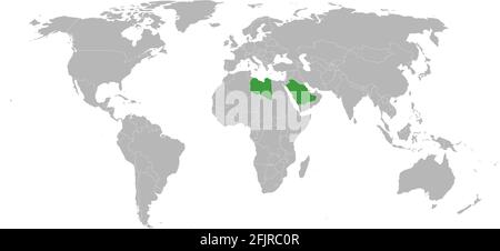 Libye, Arabie Saoudite pays isolés sur la carte du monde. Arrière-plan gris. Concepts d'affaires et parcours de voyage. Illustration de Vecteur