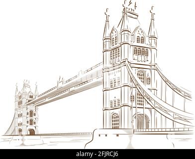 Croquis Doodle London Bridge Landmark Travel destination Outline Illustration de Vecteur