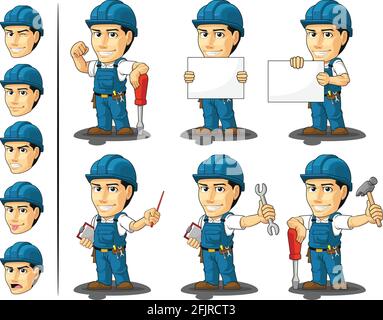 Schéma d'illustration de la mascotte de la caricature du technicien électricien Illustration de Vecteur