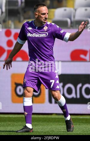 Florence, Italie. 25 avril 2021. Franck Ribery de l'ACF Fiorentina réagit au cours de la série UN match de football entre l'ACF Fiorentina et le Juventus FC au stade Artemio Franchi de Firenze (Italie), le 25 avril 2021. Photo Andrea Staccioli/Insidefoto crédit: Insidefoto srl/Alamy Live News Banque D'Images