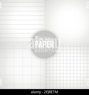 Jeu vectoriel de motifs de papier. Papiers lignés, en pointillés, au millimètre et au carré. Illustration vectorielle, conception plate Illustration de Vecteur