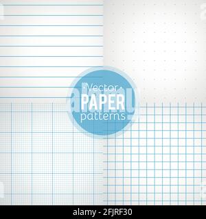 Jeu vectoriel de motifs de papier. Papiers lignés, en pointillés, au millimètre et au carré. Illustration vectorielle, conception plate Illustration de Vecteur