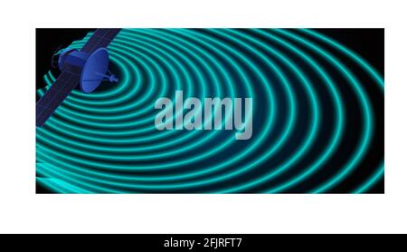 Arrière-plan avec satellite sur le coin et signal d'ondes rondes s'étalant de lui formant une texture bleutée Illustration de Vecteur