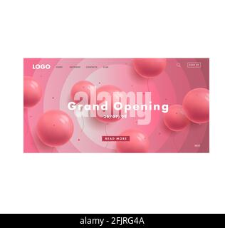 Page d'accueil de la promotion de la bannière Web pour filles roses pour la boutique de bonbons grande ouverture avec ballons ronds roses et interface Illustration de Vecteur