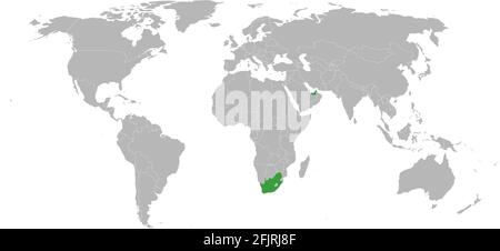 afrique du Sud, Émirats arabes Unis pays isolés sur la carte du monde. Voyages et arrière-plans. Illustration de Vecteur