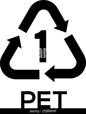 Autocollant de sécurité pour bouteille en plastique PET. Ce symbole à l'arrière d'un produit indique qu'il est largement recyclé. Illustration de Vecteur