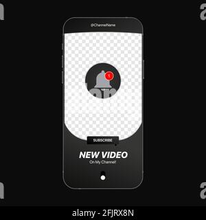 Histoires de promotion sur les médias sociaux avec fond transparent, bouton s'abonner, notification Bell, icône glisser. Maquette de smartphone réaliste. Illustration vectorielle Illustration de Vecteur