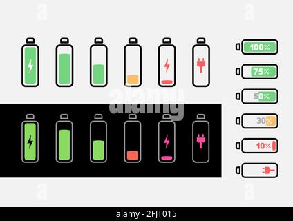 ensemble d'icônes de batterie à contour simple Illustration de Vecteur