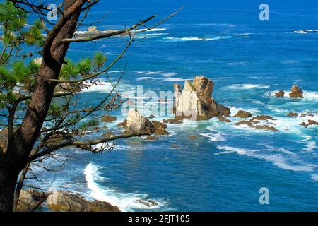 Mer Cantabrique se trouve près de la plage silencieuse, Principauté des Asturies, Asturies, Espagne, Europe Banque D'Images