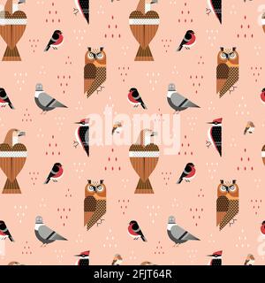 Motif sans couture populaire Birds of World Flat Illustration de Vecteur