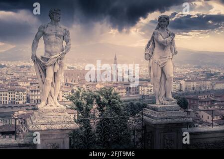 Vue depuis les jardins de Boboli sur Florence. Banque D'Images