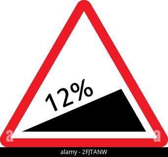 Panneau d'avertissement de pente à 12 % sur la route de montagne. Arrière-plan triangle rouge. Illustration de Vecteur