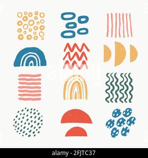 Ensemble d'œuvres d'art abstrait. Différentes formes et éléments organiques modernes dans un style vintage avec texture grunge. Collection de vecteurs d'art abstrait dessinés à la main Illustration de Vecteur