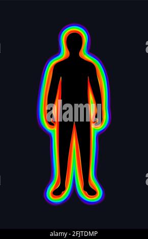 L'aura du corps. La couleur arc-en-ciel marque les couches du corps masculin. L'éthérique, émotif, métallique, astral, céleste, Et causal. Ilustreti Banque D'Images
