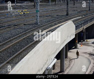 Jonction ferroviaire avec de nombreux chemins de fer à la gare de Pasila à Helsinki, en Finlande Banque D'Images