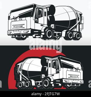 Silhouette béton mélangeur ciment camion Construction véhicule Stencil Illustration de Vecteur