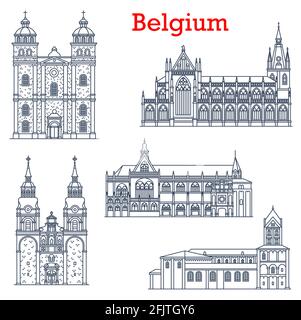 Monuments belges, cathédrale églises architecture de Liège et Eupen, bâtiments vectoriels. Église Saint-Nicolas ou Nikolaus Pfarrkirche, Collégiale Illustration de Vecteur