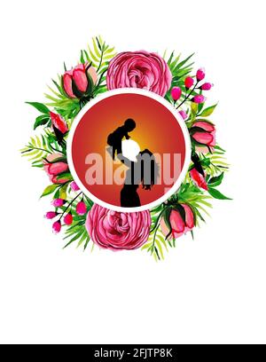 Lettre De Fete Des Meres Heureuse Silhouette D Une Mere Et De Son Enfant Carte De Vœux De Fete Des Meres Amour Maternel Pour Son Bebe Photo Stock Alamy