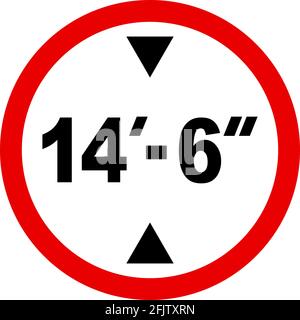La limite de hauteur du véhicule ne doit pas dépasser 14 pi-6 pi. Signes et symboles de sécurité routière. Illustration de Vecteur