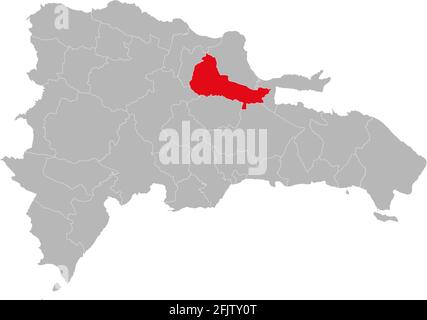 Carte isolée de la République dominicaine de la province de Duarte. Arrière-plan gris. Concepts et antécédents professionnels. Illustration de Vecteur