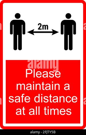 Veuillez maintenir une distance de sécurité de 2 mètres. Signes et symboles de sécurité. Illustration de Vecteur