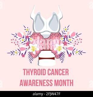 Vecteur de concept du mois de sensibilisation au cancer de la thyroïde. Un événement médical est observé en septembre. Vecteur de concept d'hypothyroïdie pour APP, Web. Thyroïde sur le boho tro Illustration de Vecteur