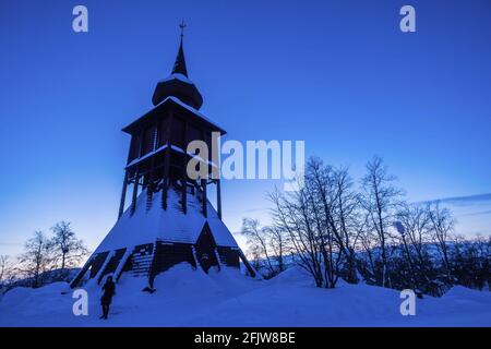 Suède, Laponie, Kiruna, église ou Kyrka, clocher en bois Banque D'Images