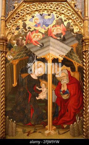 Nativité. Retable de la Vierge. Monastère de Santes Creus. G. Gener et Ll. Borrassa. 1368-1410. Musée national d'Art de Catalogne. Barcelone, SP Banque D'Images