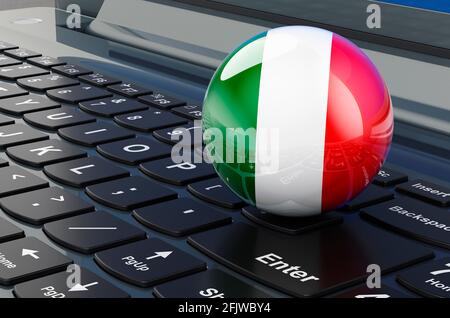 Drapeau italien sur le clavier de l'ordinateur portable. Commerce en ligne, e-éducation, shopping en Italie concept. Rendu 3D Banque D'Images