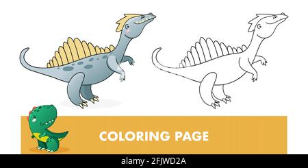 Page de coloriage. Jeu éducatif pour enfants avec dino. Illustration de dessin animé à motif dinosaure mignon. Illustration de Vecteur