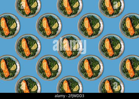 Motif saumon grillé aux épinards Banque D'Images