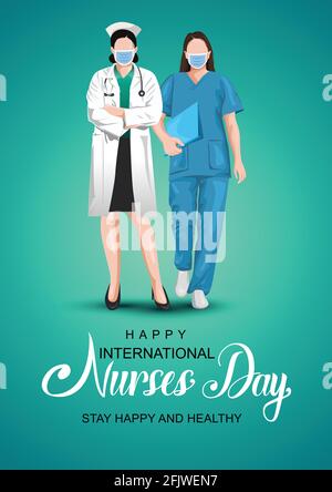 12 mai. Happy International Nurse Day fond. Taille complète de l’uniforme et du stéthoscope de l’infirmière. Illustration vectorielle Illustration de Vecteur