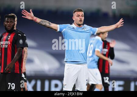 Rome, Italie. 26 avril 2021. Sergej Milinkovic Savic du Latium réagit pendant le championnat italien Serie UN match de football entre SS Lazio et AC Milan le 26 avril 2021 au Stadio Olimpico à Rome, Italie - photo Federico Proietti/DPPI crédit: DPPI Media/Alay Live News Banque D'Images