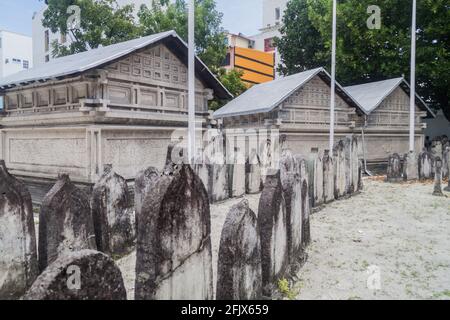 Cimetière de la mosquée du vieux vendredi Hukuru Miskiiy à Malé, Maldives Banque D'Images