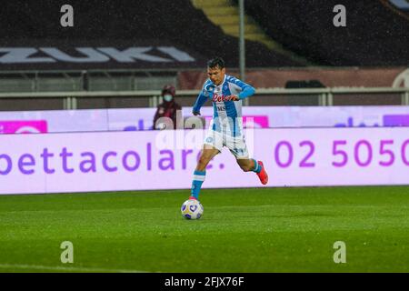 Hirving Lozano de SSC Napoli pendant la série UN match de football entre le FC Torino et la SSC Napoli au stade olympique Grande Torino, le 26 avril 2021 à Banque D'Images