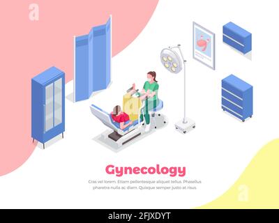 Composition isométrique de grossesse avec gynécologue examinant la femme 3d vecteur illustration Illustration de Vecteur