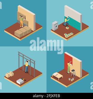 Icônes de concept de réparation de maison ensemble avec des symboles de redécoration isométrique isolé illustration vectorielle Illustration de Vecteur