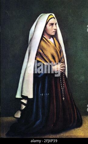 Le petit paysan français Saint BERNADETTE SOUBIROUS ( 1844 - 1879 ) , canonisé en 1933 . Dans la grotte de Lourdes, découvrez la Vierge Marie de 11 à 16 juillet 1858. Photo de Viron , Lourdes , prise en 1858 - SANTA - SAINT - VISIONE MARIANA - VISIONS - RELIGIONE - RELIGIOSA - apparaizione - MADONNA --- Archivio GBB Banque D'Images