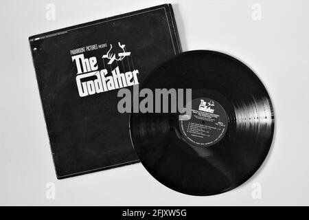 The Godfather Movie Soundtrack album de musique sur vinyle record LP disque sur fond blanc isolé Banque D'Images