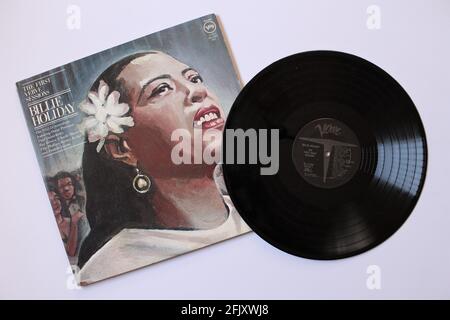 Jazz, Pop and Soul artiste, Billie Holiday album de musique sur vinyle disque LP. Intitulé : les premières sessions de Verve Banque D'Images